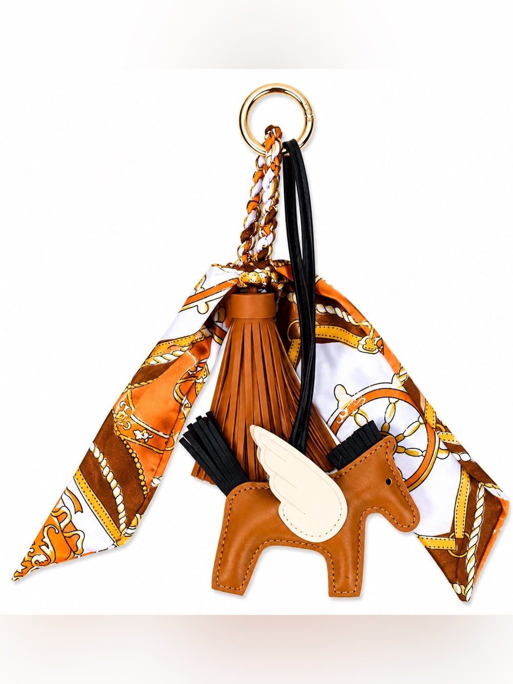 Pegasus Bag Charm Keyring with Orange Scarf Accent
